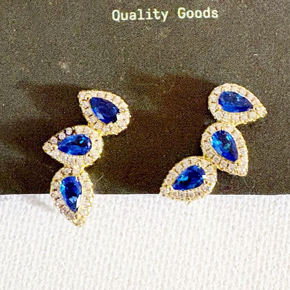 Jones & Daughters Rhinestone Blue Dangle Earrings Bling Glam Party Night Out